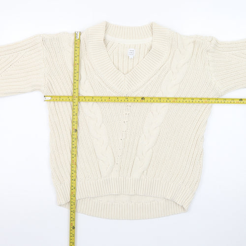 John Lewis Women’s Ivory Cable-Knit V-Neck Cotton Jumper Size 12