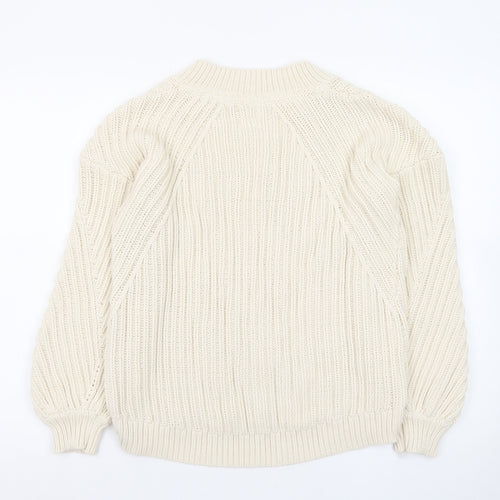 John Lewis Women’s Ivory Cable-Knit V-Neck Cotton Jumper Size 12