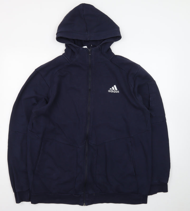 Adidas Men's Blue XL Full Zip Fleece Hoodie