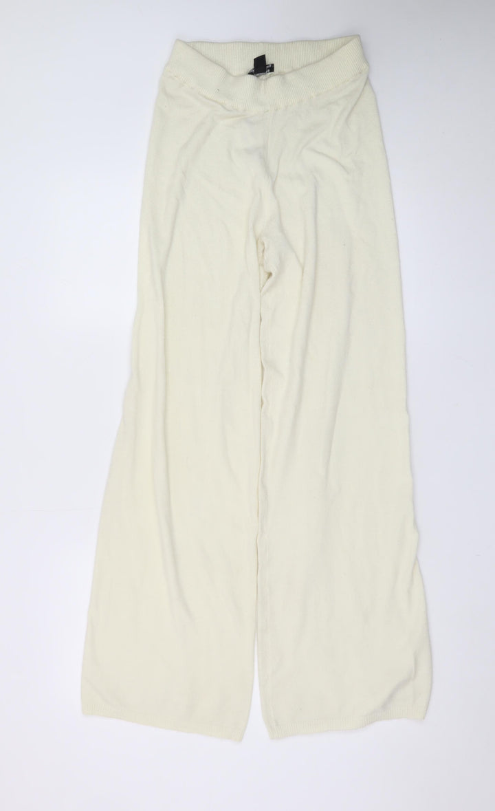 PrettyLittleThing Women's Ivory Knit Wide-Leg Trousers Size S