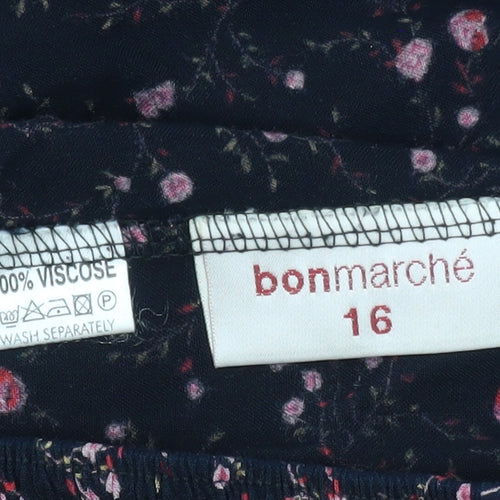 Bonmarché Women Blue Floral Midi A-Line Skirt Size 16 Viscose