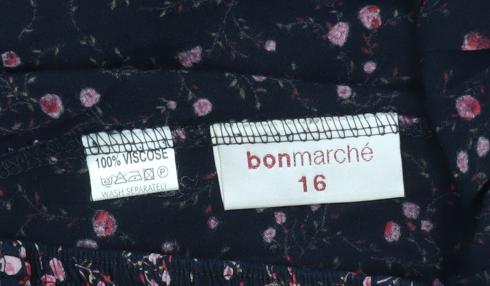 Bonmarché Women Blue Floral Midi A-Line Skirt Size 16 Viscose