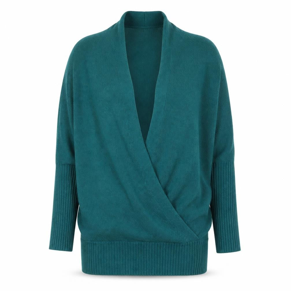 Front view of Monsoon women’s green 3/4 sleeve open knit cardigan m