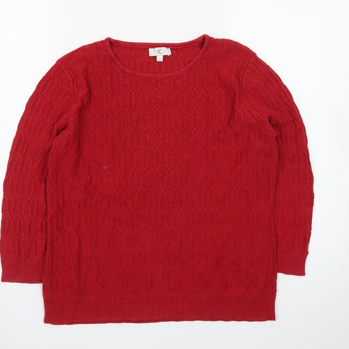 CC Women's Red Cable Knit Cotton Pullover Jumper Size M
