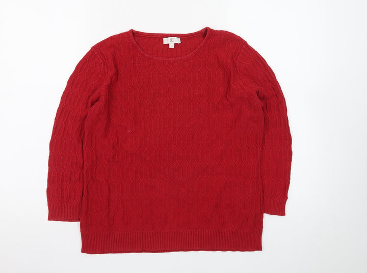 CC Women's Red Cable Knit Cotton Pullover Jumper Size M