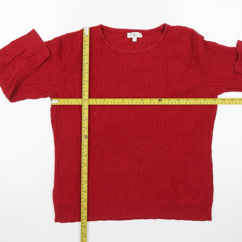 CC Women's Red Cable Knit Cotton Pullover Jumper Size M