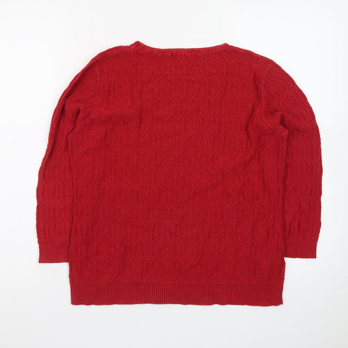 CC Women's Red Cable Knit Cotton Pullover Jumper Size M