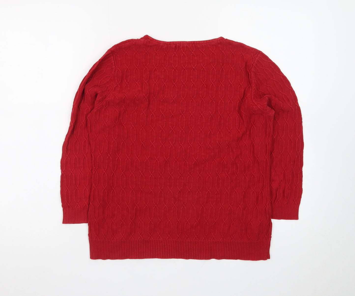 CC Women's Red Cable Knit Cotton Pullover Jumper Size M