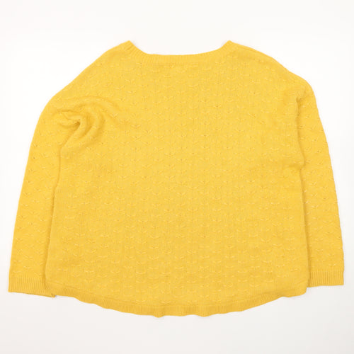 Fat Face Women Yellow Cotton Crew Neck Button Detail Pullover Jumper Size 18