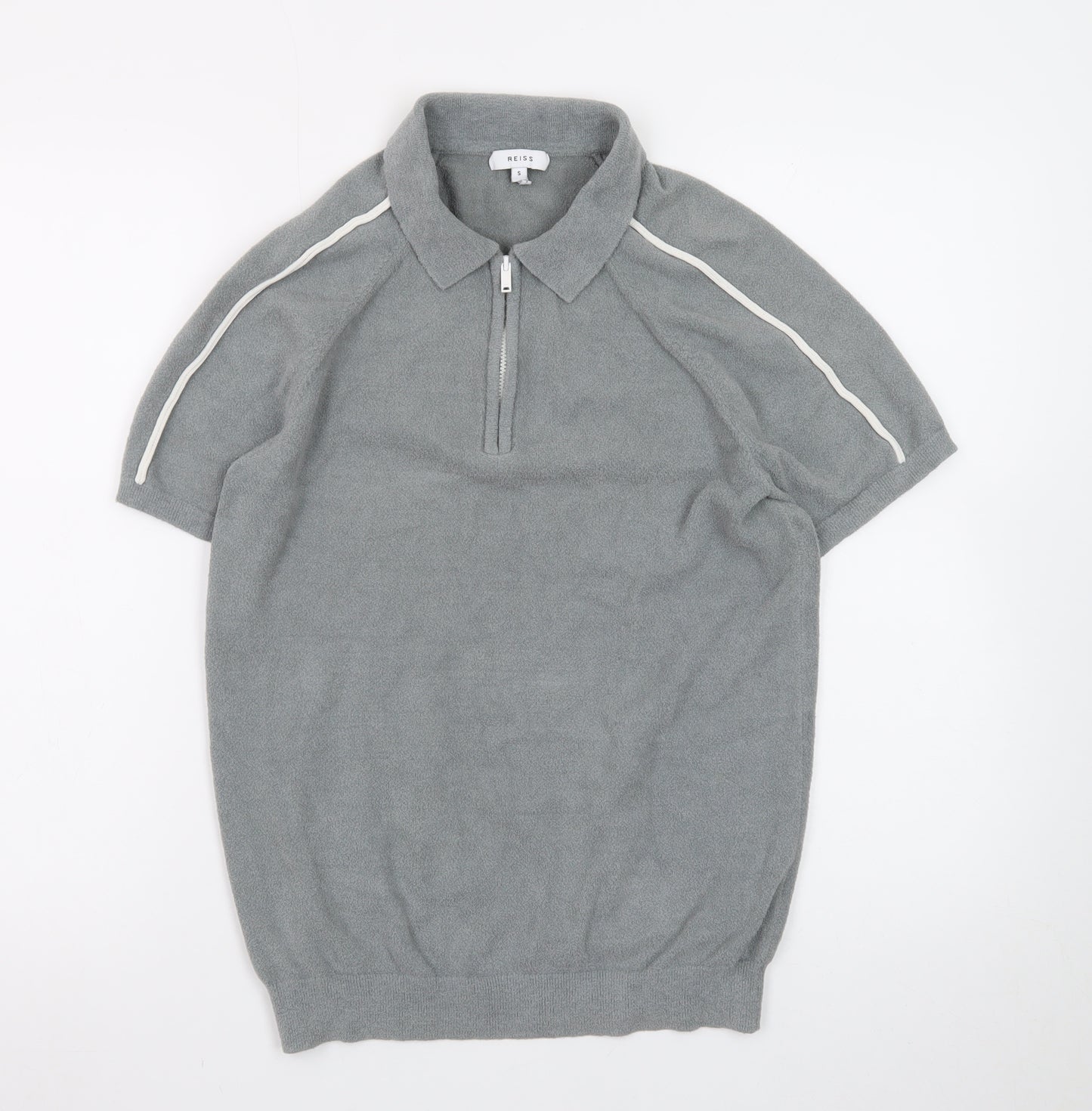 Reiss Men's Grey 1/4 Zip Short Sleeve Knit Polo Shirt Size S