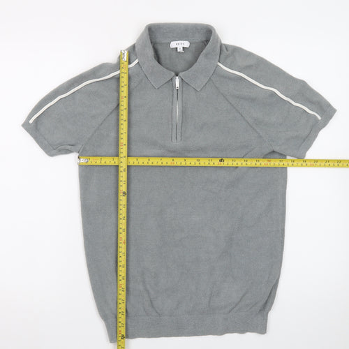 Reiss Men's Grey 1/4 Zip Short Sleeve Knit Polo Shirt Size S