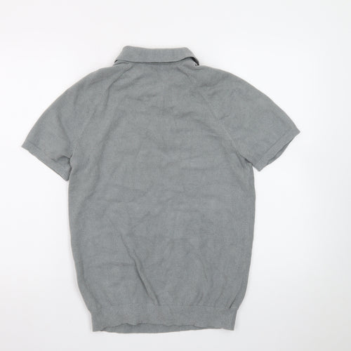 Reiss Men's Grey 1/4 Zip Short Sleeve Knit Polo Shirt Size S