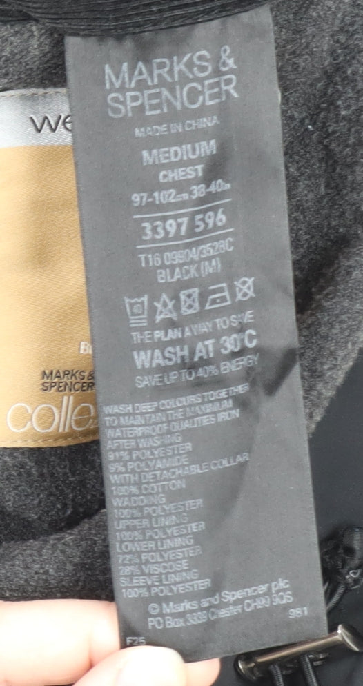 Marks and Spencer Mens Black M Waterproof Mid-Length Rain Coat