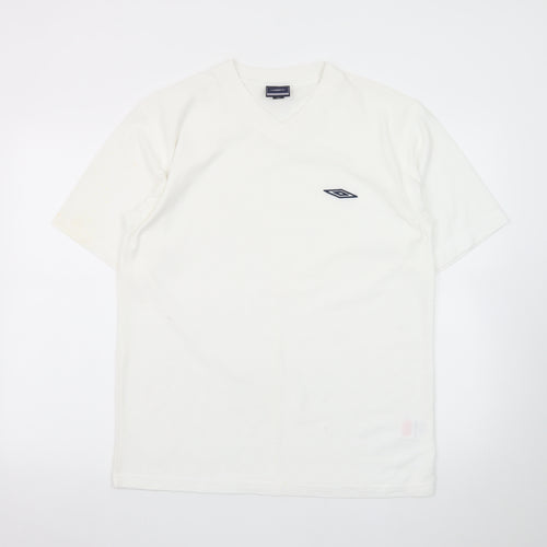 Umbro Men's White V-Neck Short Sleeve T-Shirt Size M Polyester Cotton