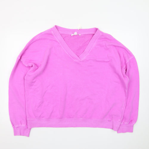 Boutique Women Pink V-Neck Cotton Relaxed Fit Jumper Size M