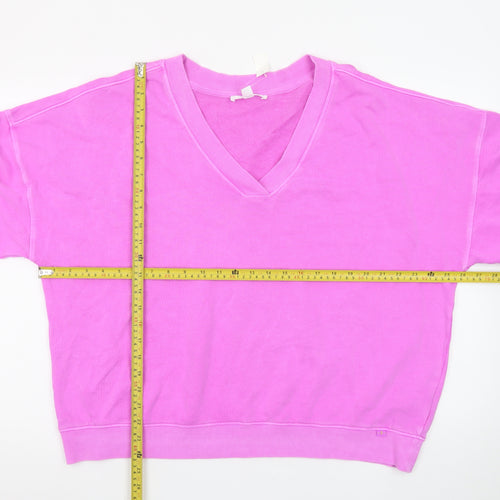Boutique Women Pink V-Neck Cotton Relaxed Fit Jumper Size M