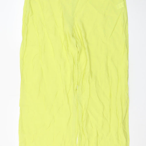 PrettyLittleThing Womens Yellow Wide-Leg High Rise Crepe Trousers Size 16