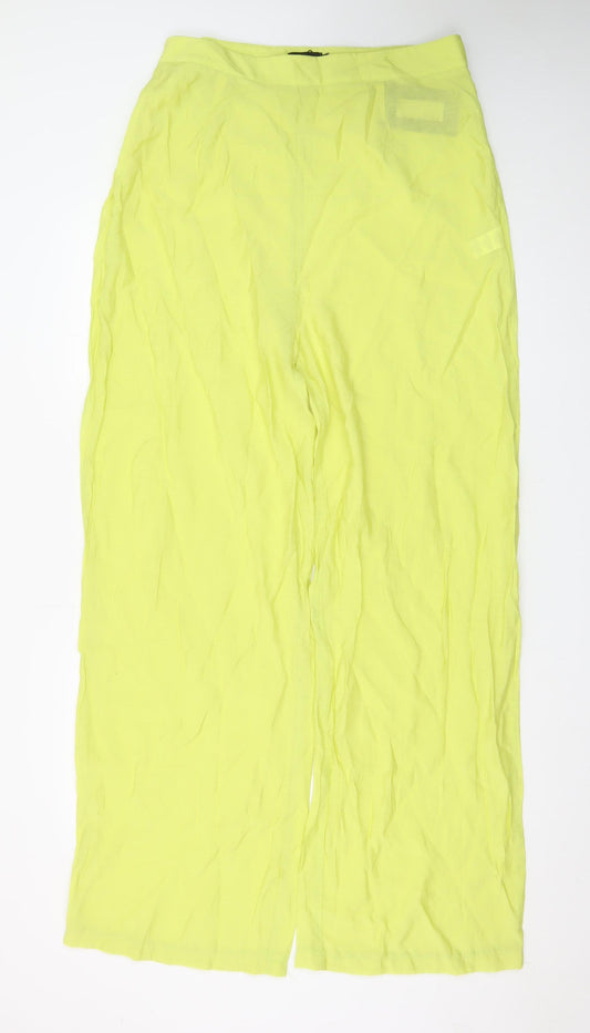 PrettyLittleThing Womens Yellow Wide-Leg High Rise Crepe Trousers Size 16