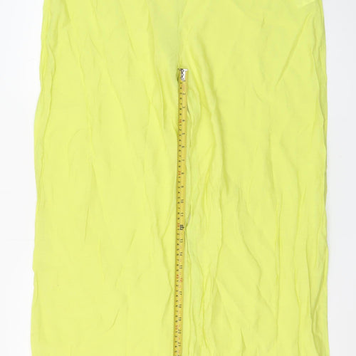 PrettyLittleThing Womens Yellow Wide-Leg High Rise Crepe Trousers Size 16