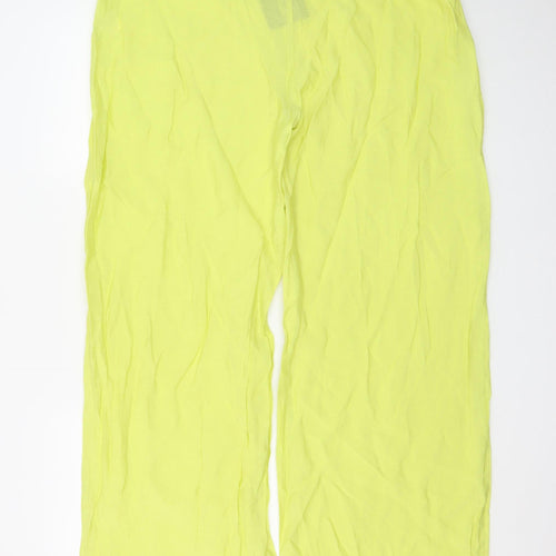 PrettyLittleThing Womens Yellow Wide-Leg High Rise Crepe Trousers Size 16