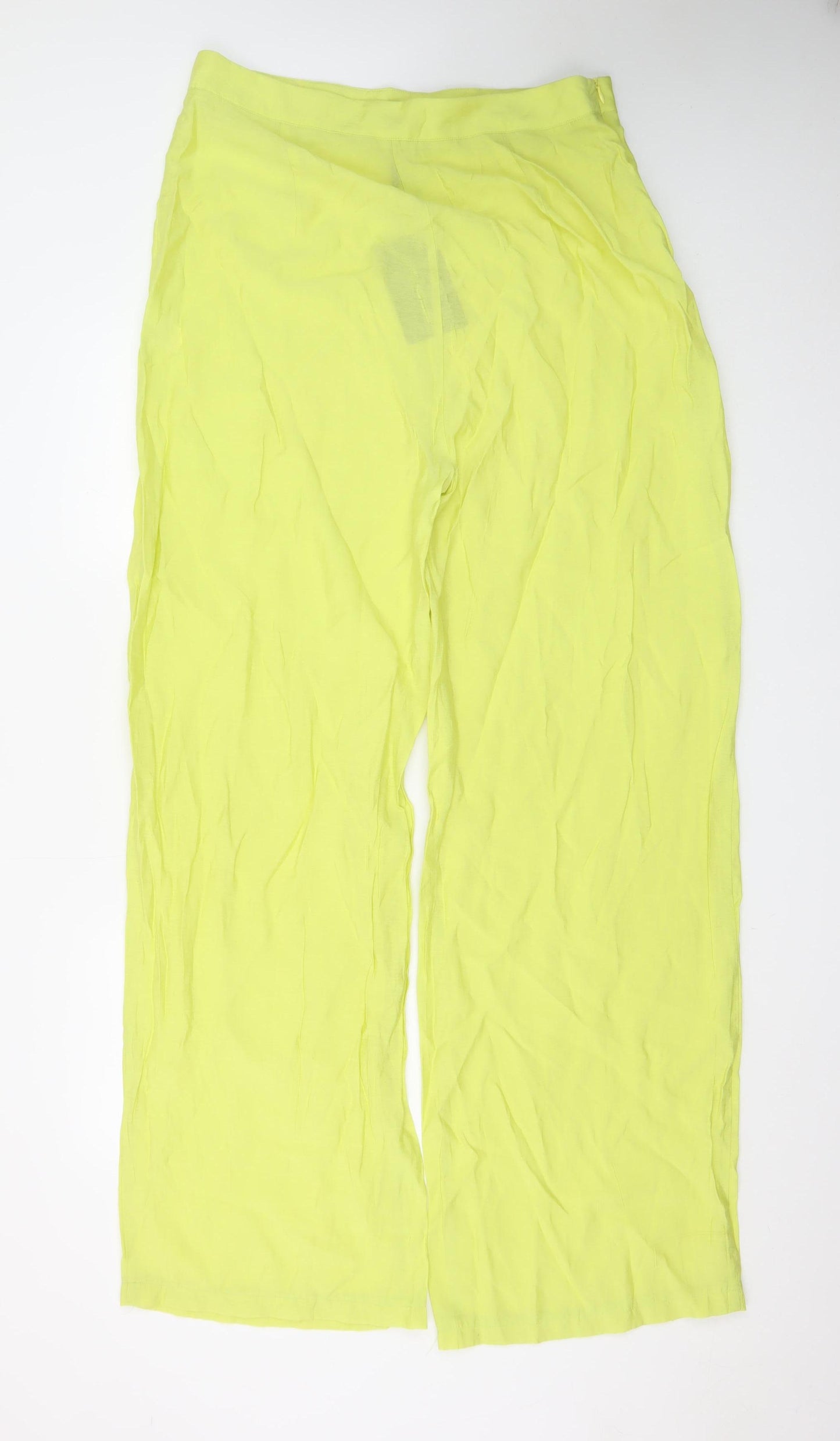 PrettyLittleThing Womens Yellow Wide-Leg High Rise Crepe Trousers Size 16