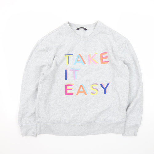 Marks and Spencer Women's Grey Size 12 Cotton Blend Pullover Sweatshirt