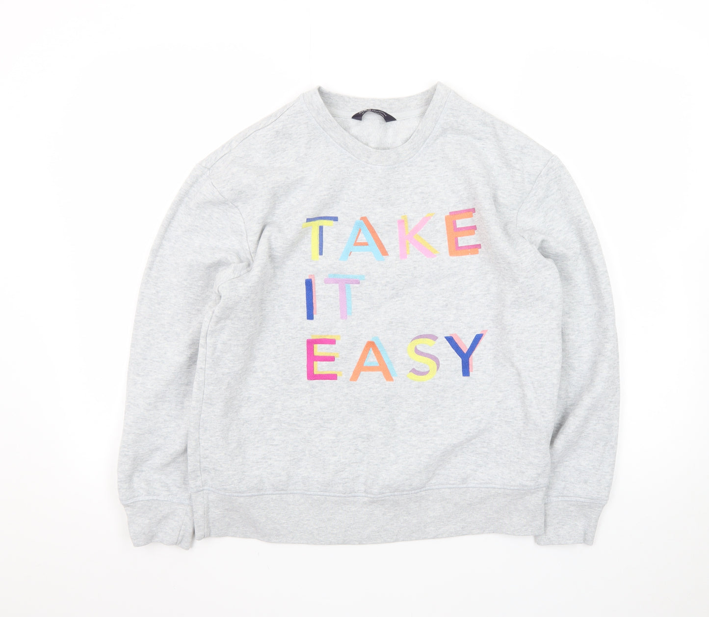 Marks and Spencer Women's Grey Size 12 Cotton Blend Pullover Sweatshirt