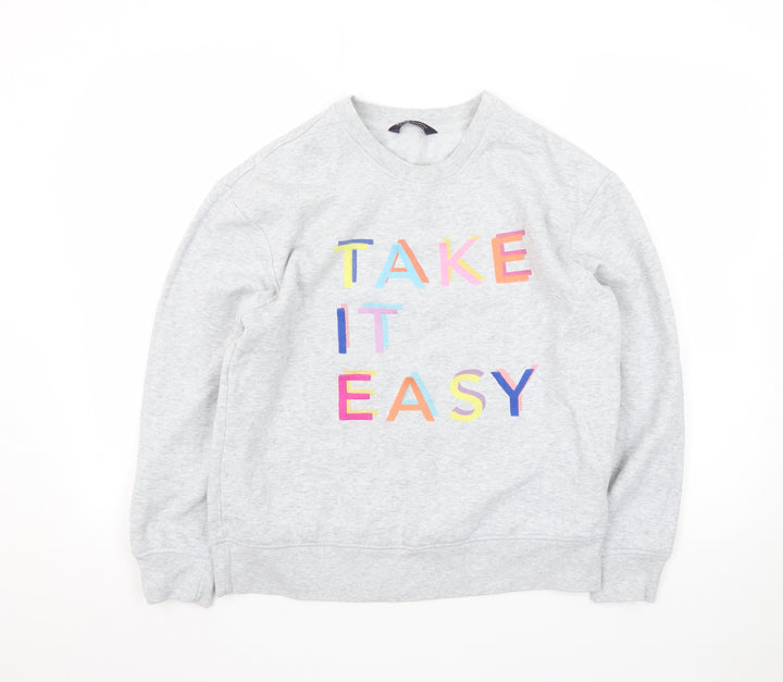 Marks and Spencer Women's Grey Size 12 Cotton Blend Pullover Sweatshirt