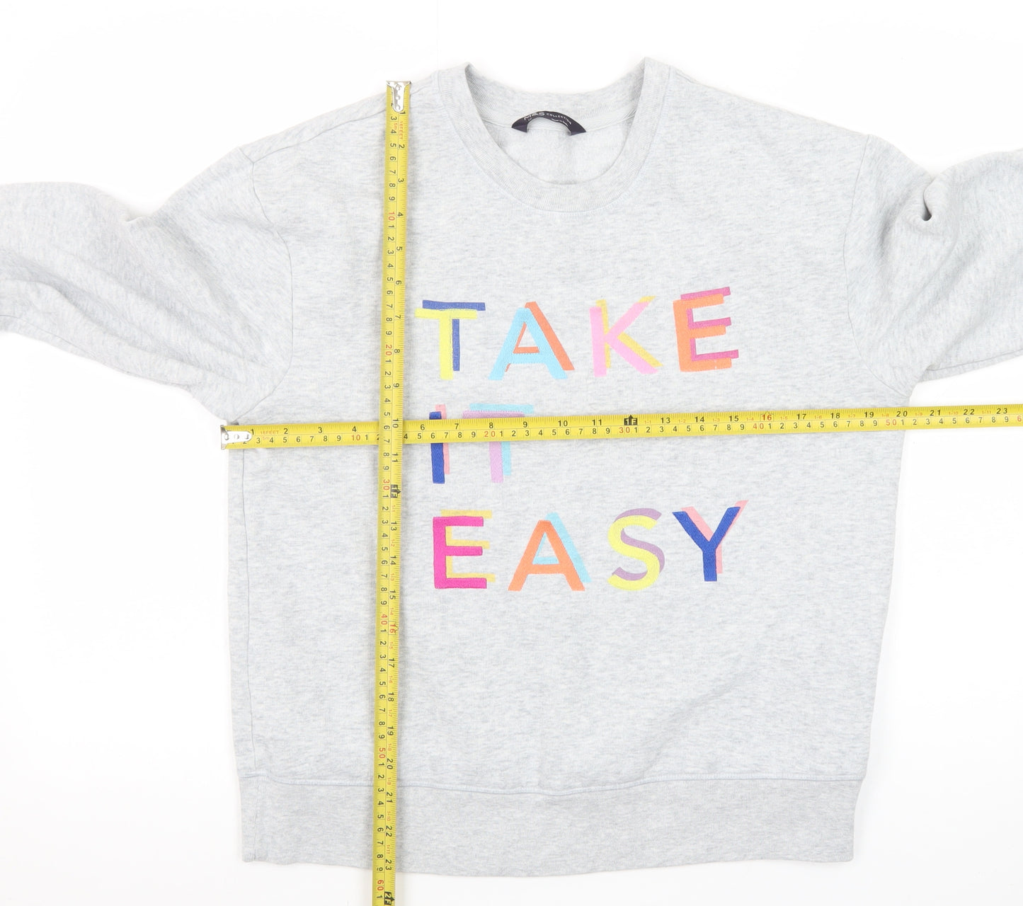 Marks and Spencer Women's Grey Size 12 Cotton Blend Pullover Sweatshirt