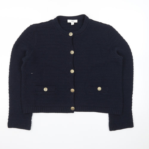 Marks and Spencer Women's Navy Blue Button Cardigan Medium Knit Jumper