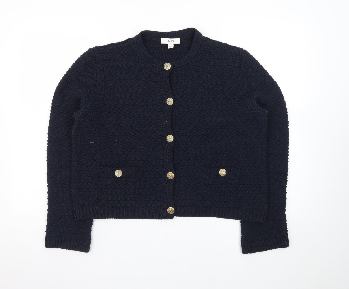 Marks and Spencer Women's Navy Blue Button Cardigan Medium Knit Jumper