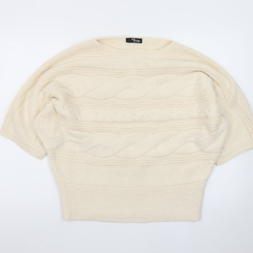 Jane Norman Women's Ivory Cable-Knit Short Sleeve Pullover Jumper Size 12