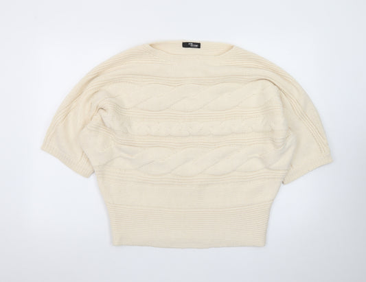 Jane Norman Women's Ivory Cable-Knit Short Sleeve Pullover Jumper Size 12