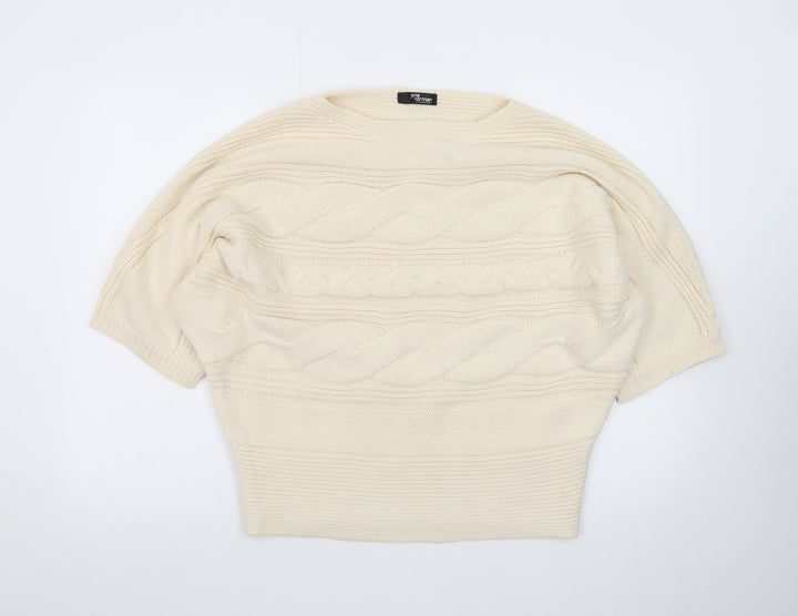 Jane Norman Women's Ivory Cable-Knit Short Sleeve Pullover Jumper Size 12