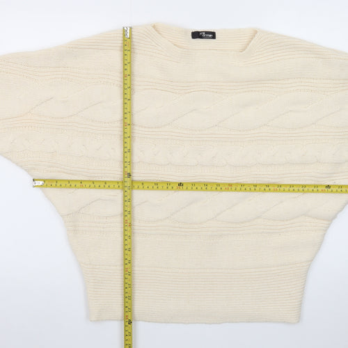 Jane Norman Women's Ivory Cable-Knit Short Sleeve Pullover Jumper Size 12