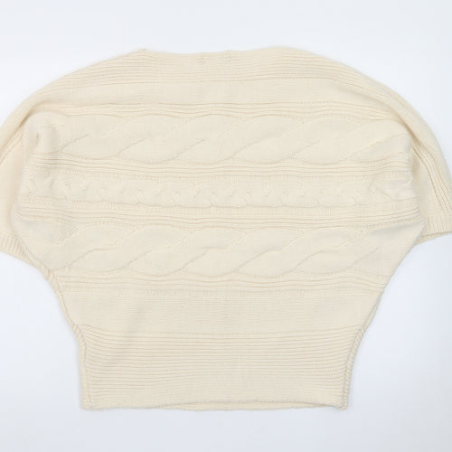 Jane Norman Women's Ivory Cable-Knit Short Sleeve Pullover Jumper Size 12