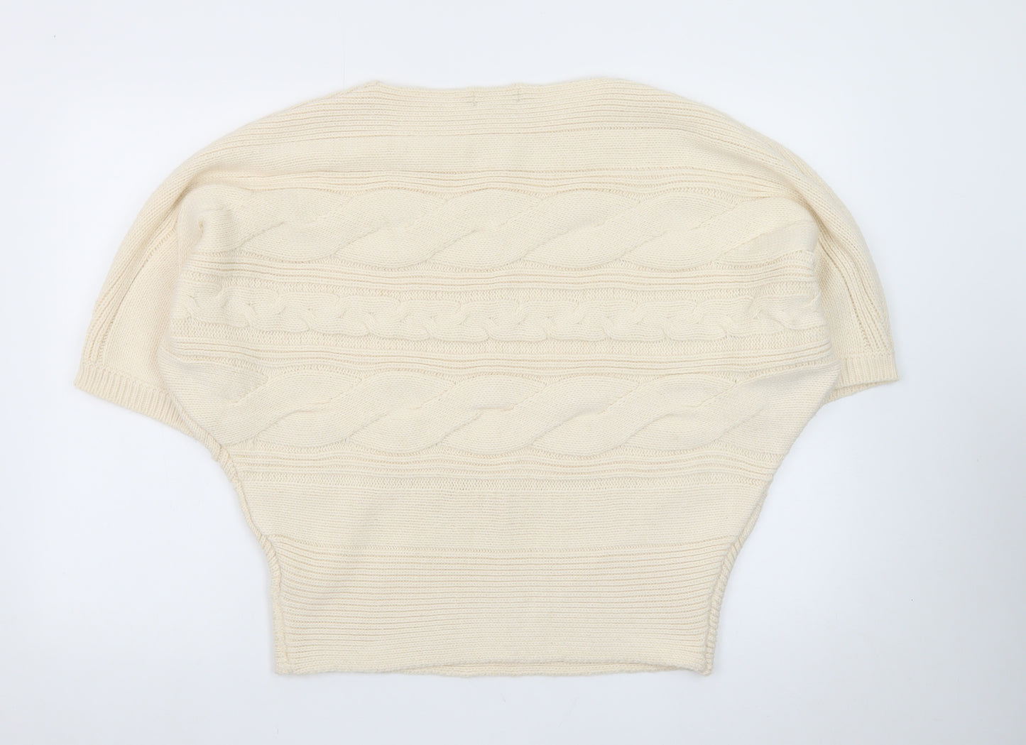 Jane Norman Women's Ivory Cable-Knit Short Sleeve Pullover Jumper Size 12