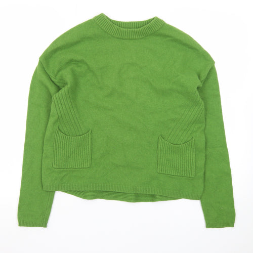 Oui Women Green Wool Blend Crew Neck Pullover Jumper Size 10