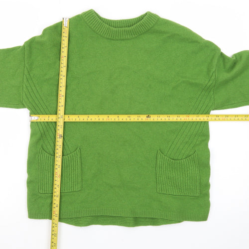 Oui Women Green Wool Blend Crew Neck Pullover Jumper Size 10