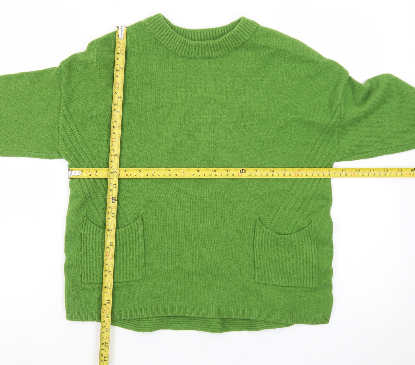 Oui Women Green Wool Blend Crew Neck Pullover Jumper Size 10
