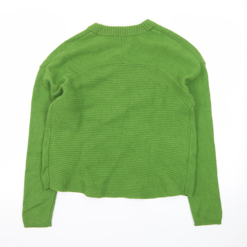 Oui Women Green Wool Blend Crew Neck Pullover Jumper Size 10