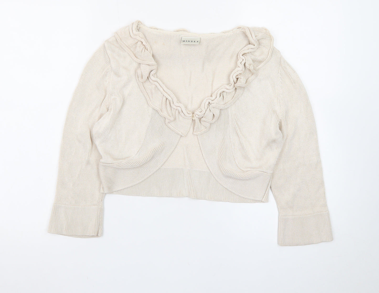 Minuet Women’s Beige Ruffle Knit Cardigan Size 14