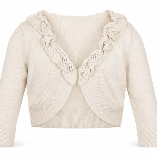 Minuet Women’s Beige Ruffle Knit Cardigan Size 14