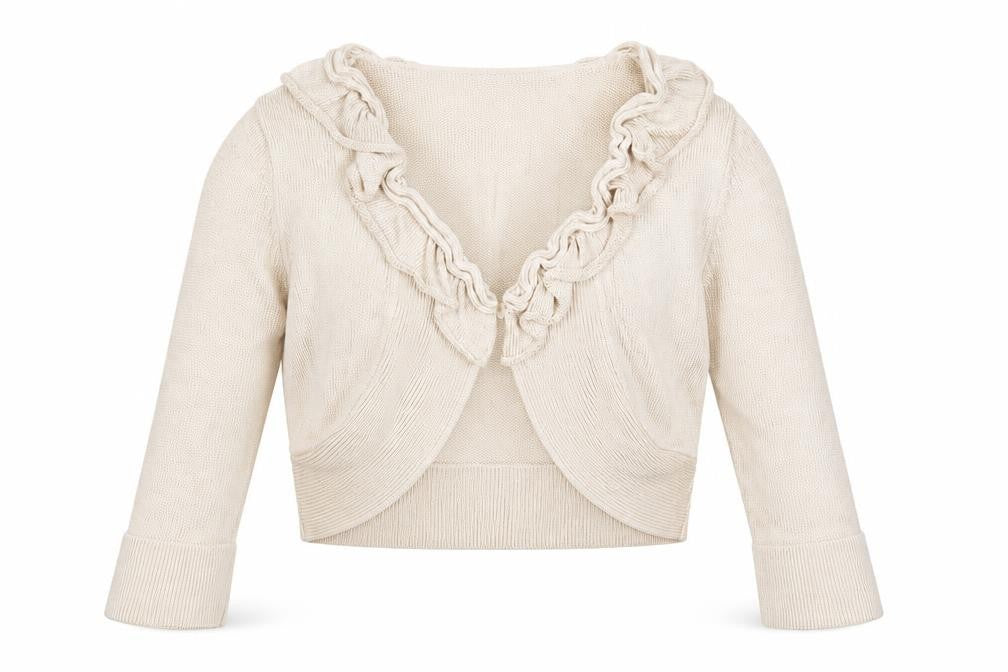 Minuet Women’s Beige Ruffle Knit Cardigan Size 14
