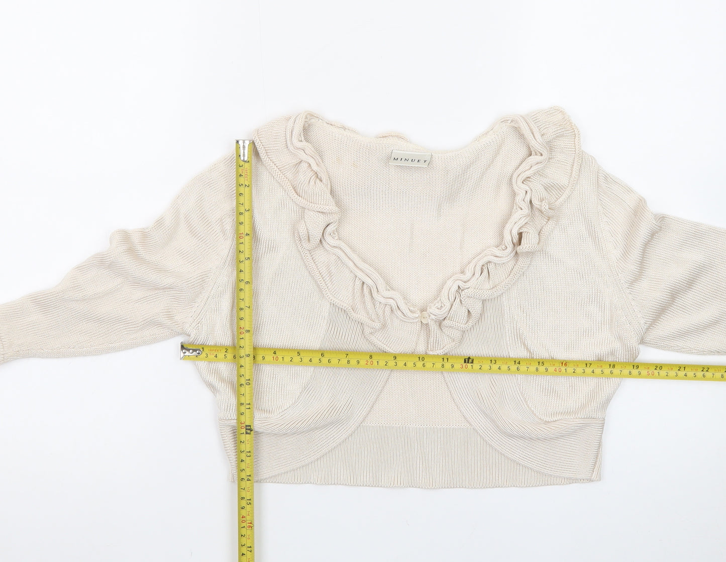 Minuet Women’s Beige Ruffle Knit Cardigan Size 14