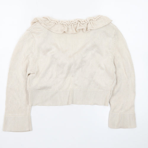 Minuet Women’s Beige Ruffle Knit Cardigan Size 14