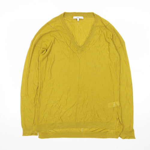 Next Womens Mustard V-Neck Jumper Size 12 Viscose Acrylic Knit