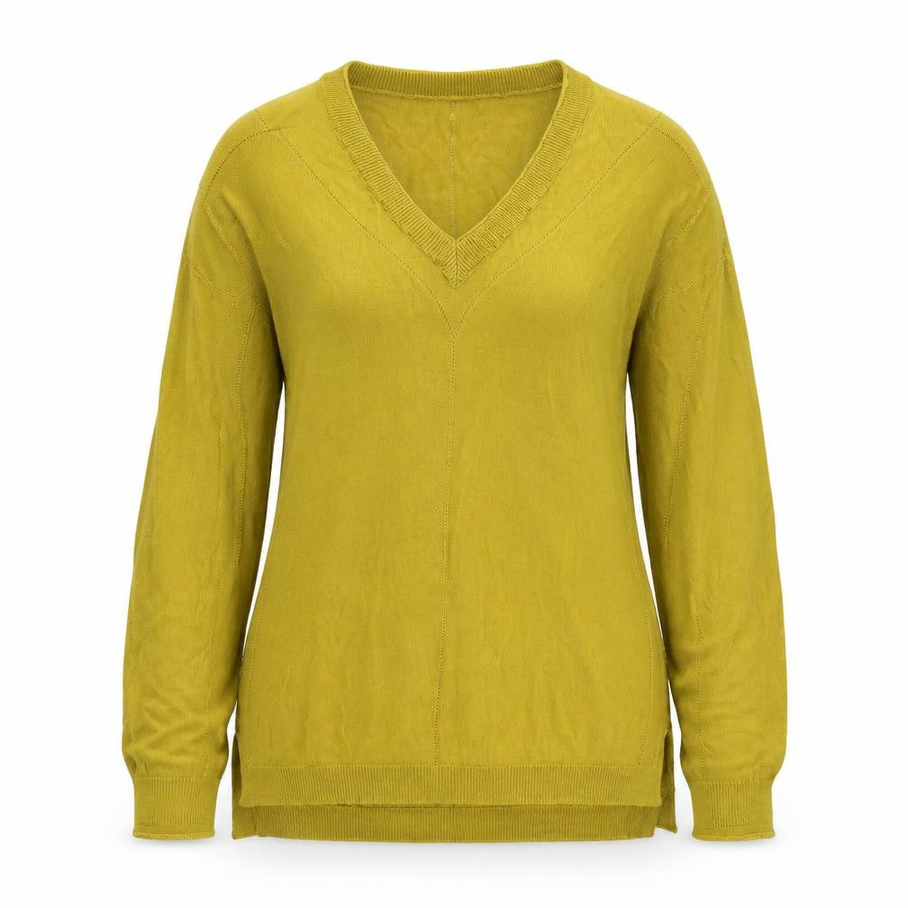 Next Womens Mustard V-Neck Jumper Size 12 Viscose Acrylic Knit