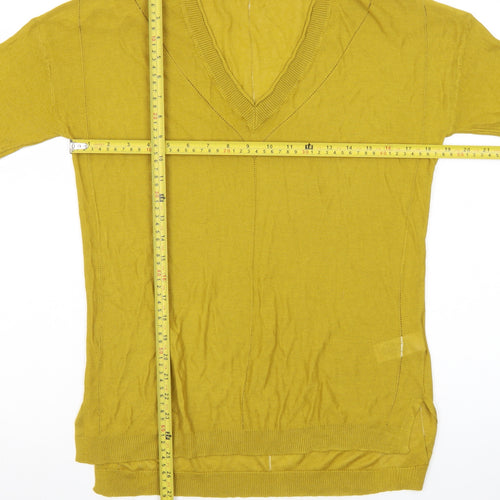 Next Womens Mustard V-Neck Jumper Size 12 Viscose Acrylic Knit