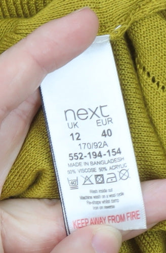 Next Womens Mustard V-Neck Jumper Size 12 Viscose Acrylic Knit